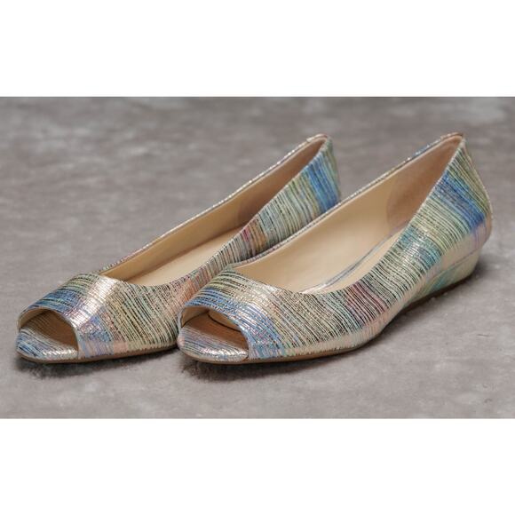 Alex Marie Rainbow Gold Metallic Peep Toe Wedges Womens Size 8 NEW - Picture 14 of 16